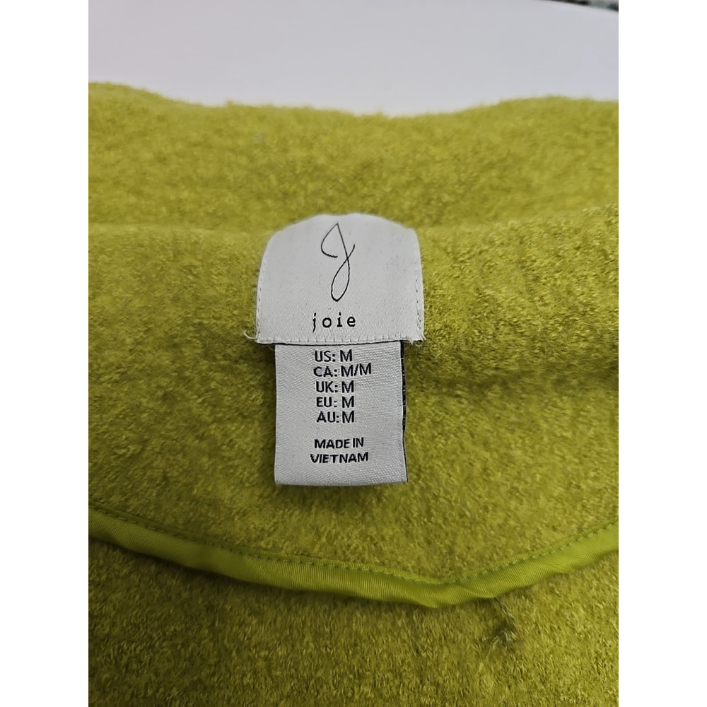 Joie Cropped Fuzzy Wool Blend Jacket Lime Green Boxy Button Front M - Picture 5 of 11